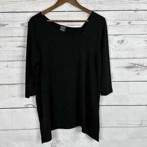 Clara Sun Woo Tunic Top Womens Medium‎ Black Solid Oversized Minimalist Slinky